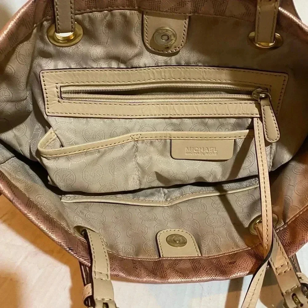 Michael kors bronze canvas hobo handbag